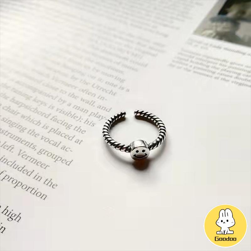 2 PCS Retro Smiley Cincin Wanita Fashion Kepribadian Pembukaan Cincin Dapat Disesuaikan -Doo