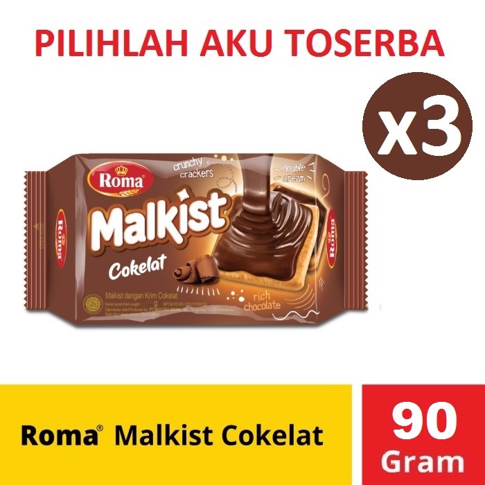 Biskuit Roma Malkist Cokelat Coklat Creakers 90 gr -  ( HARGA PAKET ISI 3 )