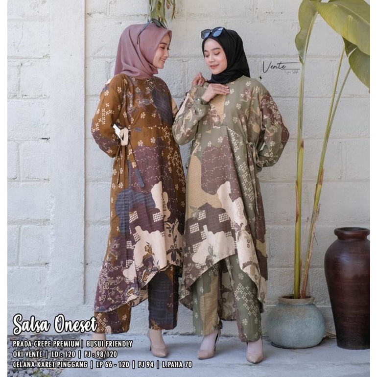 Vente Daily Salsa Oneset Pakaian Wanita Muslim Long Tunik LD 120 Prada Crepe Premium Busui friendly