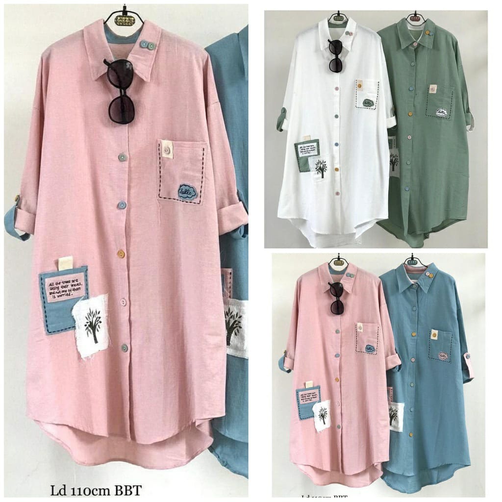 TUNIK WANITA DEWASA LD 110-120 JUMBO KEKINIAN ATASAN BUSUI | KEMEJA MOTIF SAKU DEPAN FULL KANCING AK