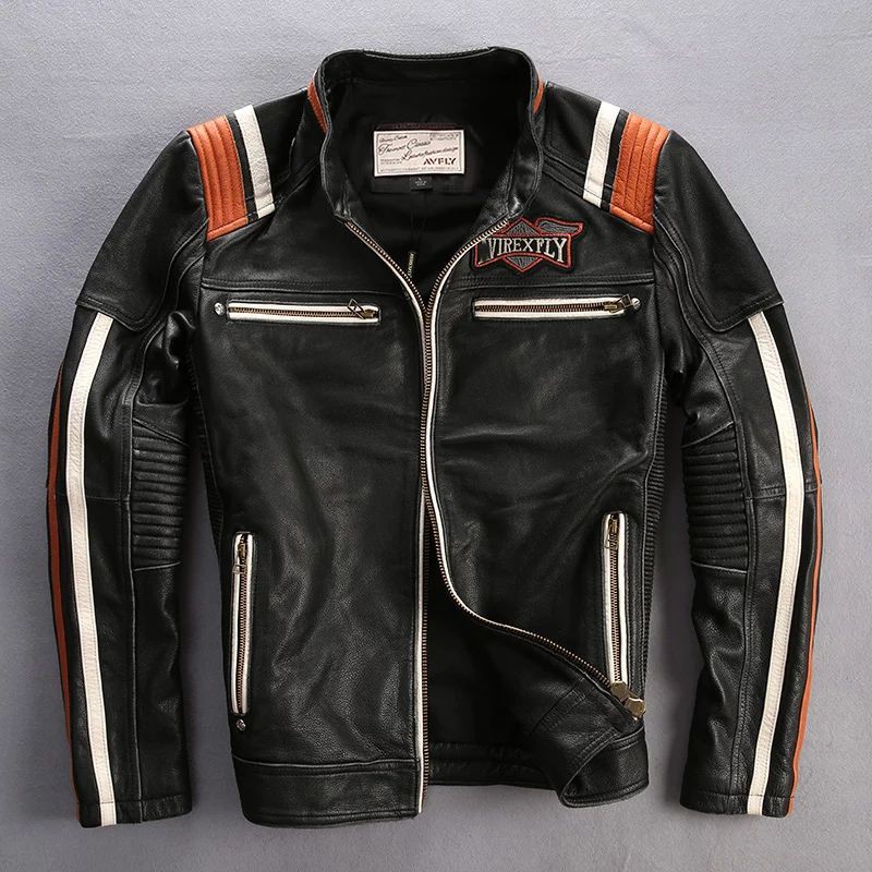 JAKET KULIT ASLI DOMBA / JAKET KULIT PRIA / JAKET KULIT MOTOR TOURING FULL BORDIR AVIREXFLY BIG SIZE