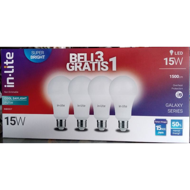 In Lite Lampu LED Multipack Beli 3 gratis 1  5W, 7W, 9W, 12W, 15W