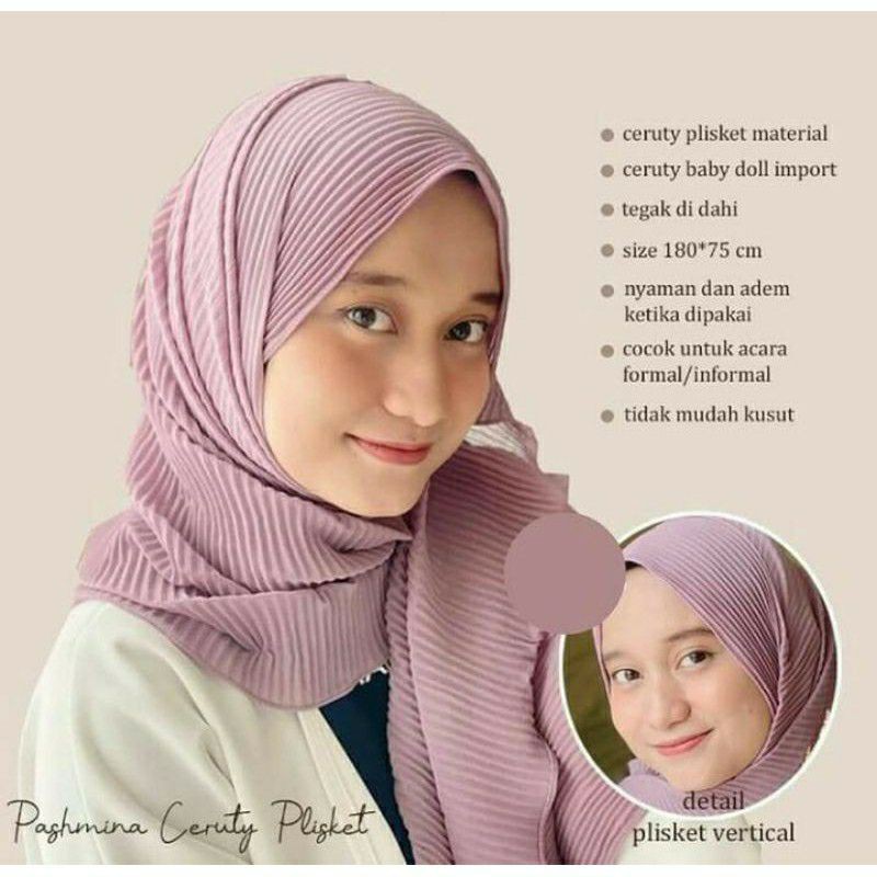 ECER PASMINA PLISKET LIDI TANPA GARIS TENGAH FULL PASMINA PLISKET CERUTI BABYDOL 180x75 PASMINA PLEA