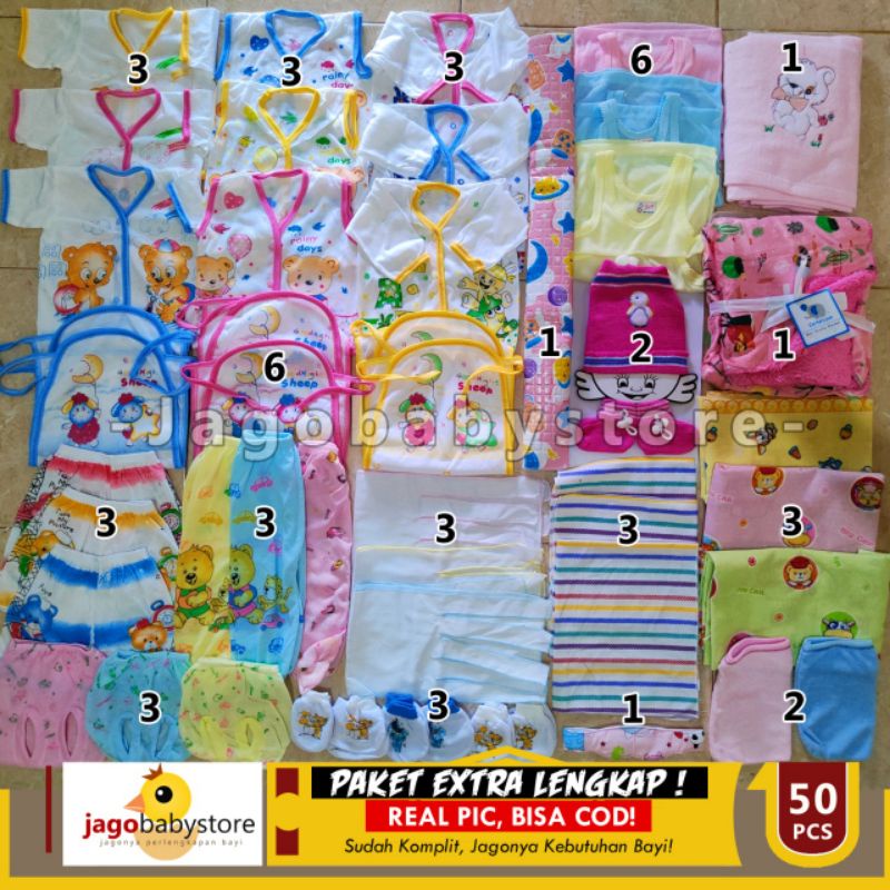 Paket Lahiran 50 Pcs Paket Murah Baju Bayi New Born Extra Lengkap