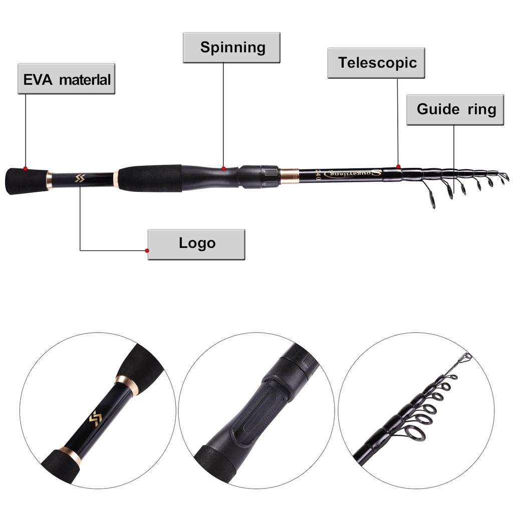 Sougayilang Joran Pancing 1.8M-2.1M Portabel Fiber Karbon Teleskopis Fishing Rod  5.2:1 GR Gulungan Pemintalan Memancing Kanan/Kiri Dapat Diganti Pegangan dan Pancing Umpan Pancing Untuk Air Tawar