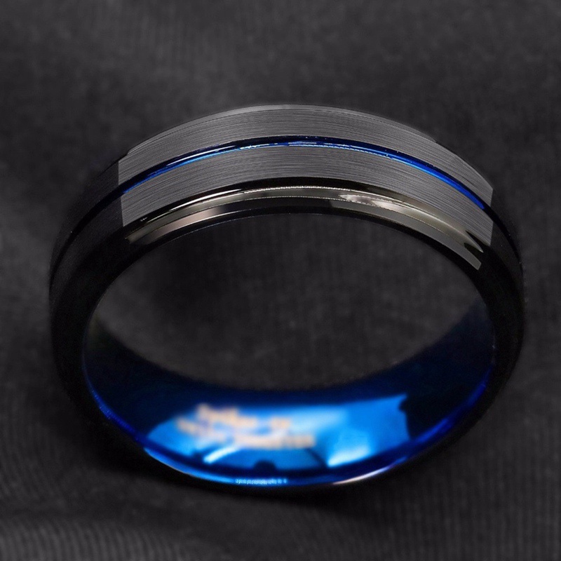 Cincin Tungsten 8mm Warna Hitam Biru Untuk Pria