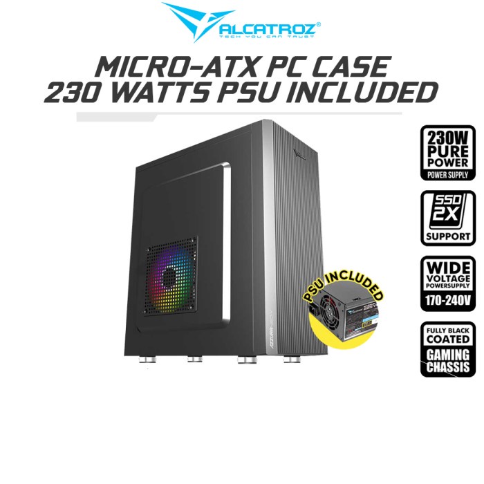 Alcatroz Azzura Neo Micro-ATX PC Case | 230 Watts PSU Included