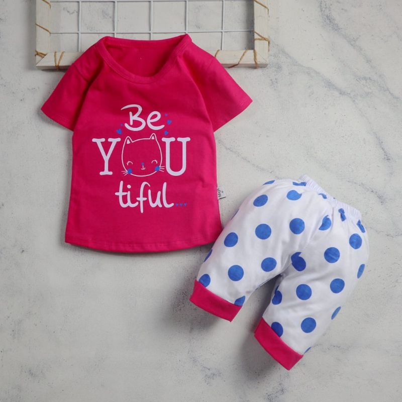 Setelan Baju Anak Perempuan size 0 - 3 thn / Setelan Bayi perempuan Motif Karakter lucu Bahan Kaos Premium