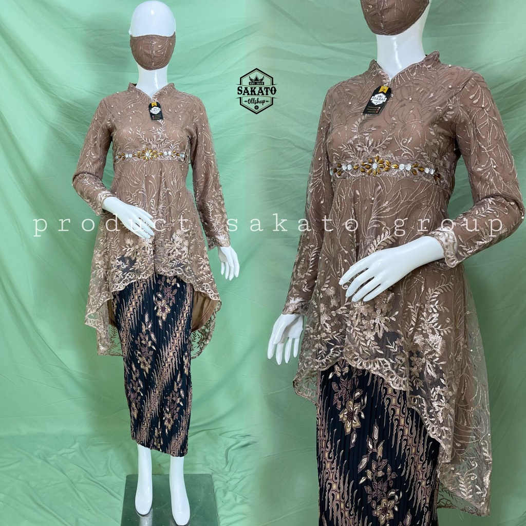 REALPICT TERMURAH KEBAYA TILE BRUKAT TUNIK LESTY KEJORA GLITER PAYET MUTIARA ATASAN DAN STELAN ROK P