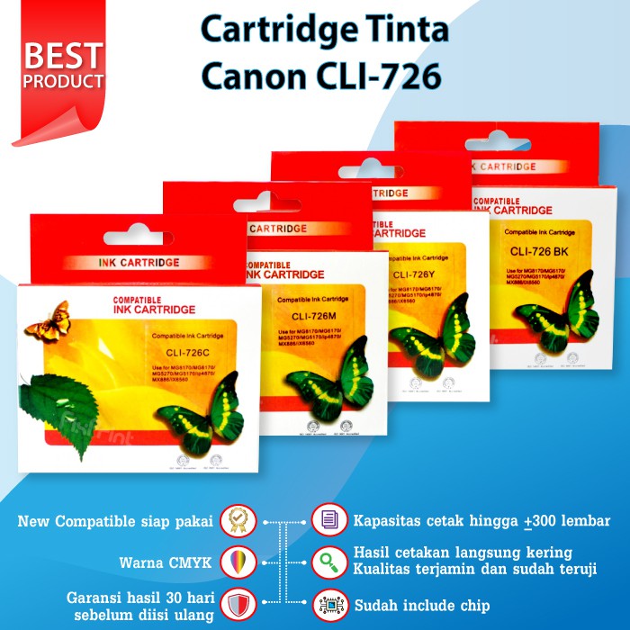 Cartridge Tinta Canon 726 CLI726 CLI-726 Black Cyan Magenta Yellow