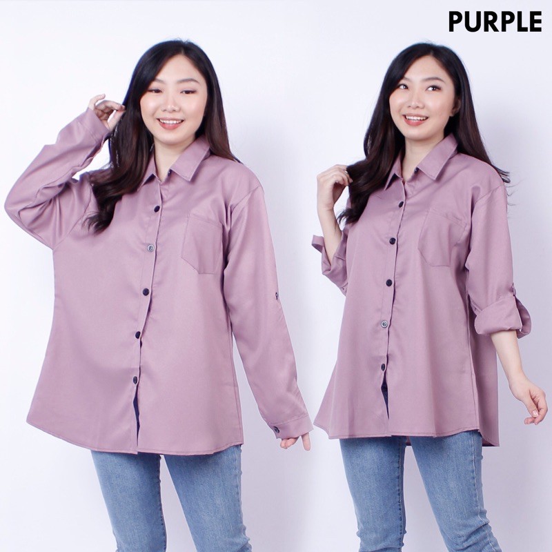KEMEJA WANITA POLOS BASIC LENGAN PANJANG XL  XXL-Purple