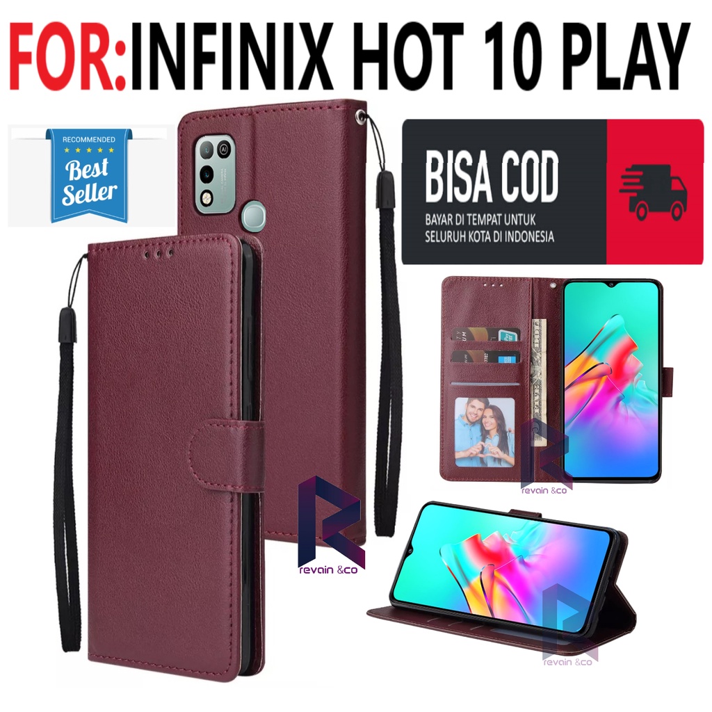 CASE INFINIX HOT 10 PLAY FLIP WALLET LEATHER KULIT PREMIUM SARUNG BUKA TUTUP FLIP CASE INFINIX HOT 10 PLAY