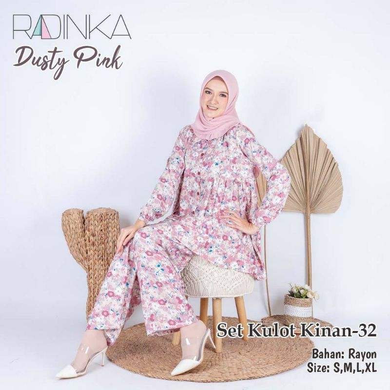 TERLARIS One Set Premium Piyama Lengan Panjang RADINKA Katun Rayon Set Kulot Kinan 32 Dusty Pink