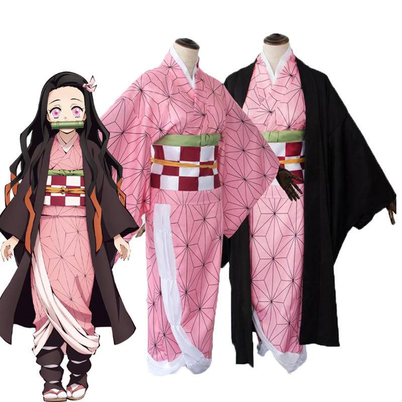 【Wetrose】Ready Stock Anime Demon Slayer Kimetsu No Yaiba Tanjirou Kamado Nezuko Giyuu Zenitsu Muichiro Shinobu Mitsuri Kanao Cosplay Costume Kostum Baju Kimono Set