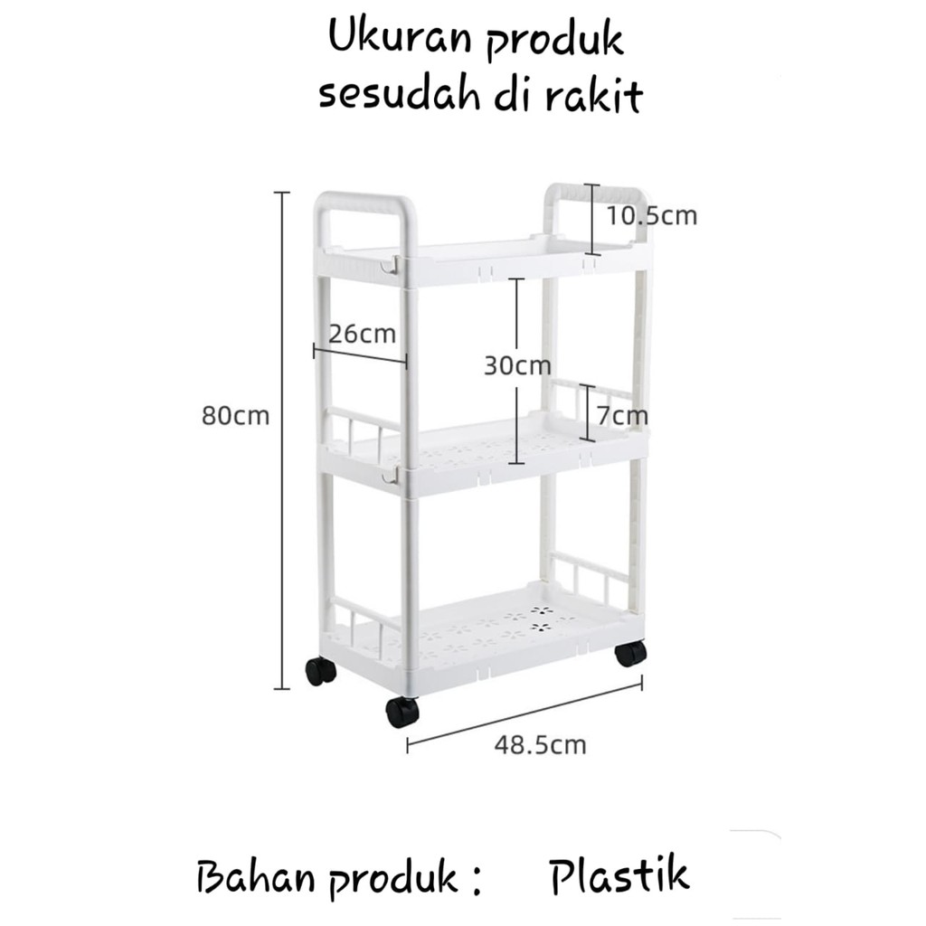 Mega_1688 Rak Troli Rak Kosmetik Tempat Bumbu Rak Dapur Rak Kamar Mandi dengan Roda MG936