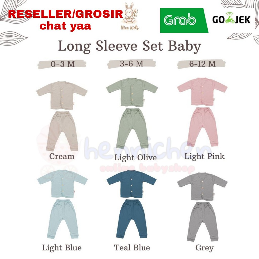 NICE KIDS NICEKIDS LONG SLEEVE BABY PAJAMAS SET PIYAMA ANAK BAYI SETELAN PIYAMA BAYI 0-12 BULAN