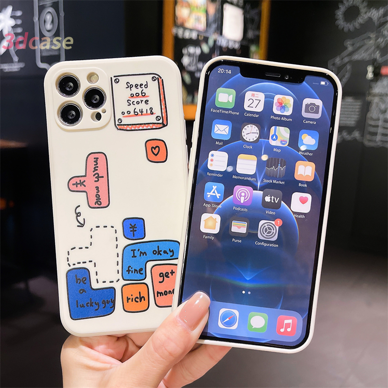 Casing Soft Case Compatible For IPhone 11 12 13 PRO MAX 13 mini 6 7 6S 8 Plus X XR XSMAX Se 2020 6SPlus 7Plus 6Plus 8Plus XS A16 A15 A7 A5S Y20 Y12 Tetris Game Glossy Camera Lens Protector Cover