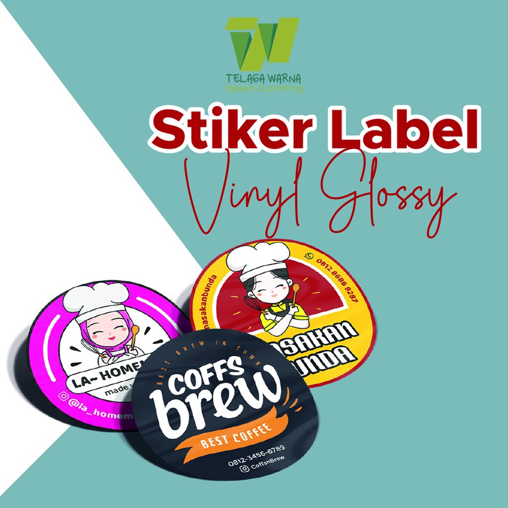 

Cetak Stiker Label Vinyl Glossy F4, Cutting kotak, Bulat Desain Bisa Custom