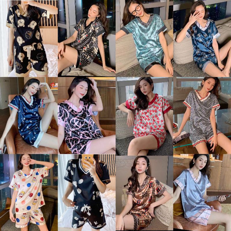 RULIF Hotpant piyama wanita satin import Vneck