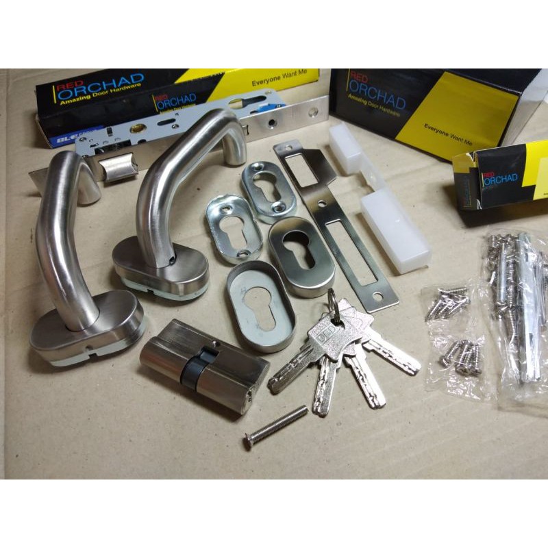 KUNCI PINTU GAGANG PISAH A1 STAINLESS STEEL / HANDLE GAGANG PINTU PISAH SIAP PAKAI SET LENGKAP BERKUALITAS TERMURAH/ KUNCI PINTU GG TERPISAH ALUMINIUM STAINLESS STELL A1 ORCHARD