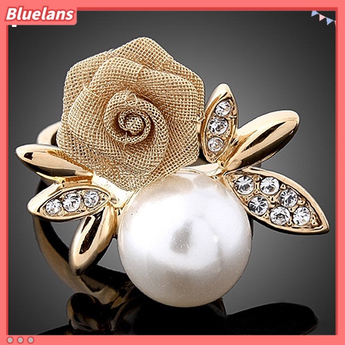 Bluelans Cincin Lapis Emas 9K Hias Mutiara Kristal Imitasi Untuk Wanita