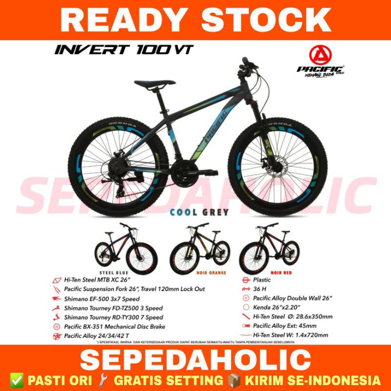Sepeda Gunung 26" Inch MTB PACIFIC INVERT 100 VT 21 Speed Fork Lock Garansi Resmi 5 Tahun