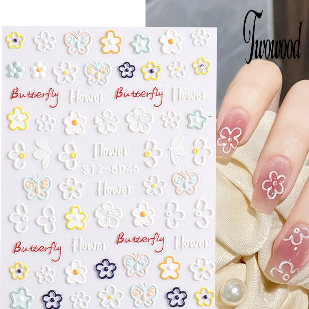 Twowood Stiker Kuku 3d Motif Kupu-Kupu / Hati / Tulisan Bahasa Inggris Untuk Dekorasi Nail Art DIY