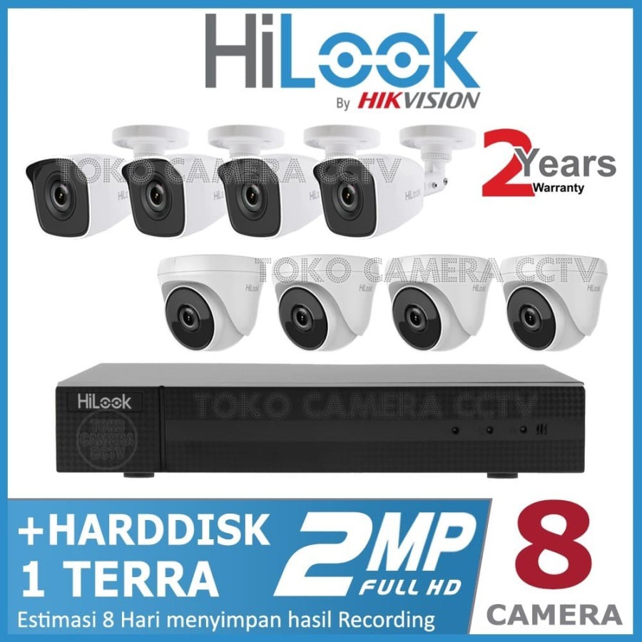 Paket CCTV HiLook by Hikvision 2MP 8 Kamera HDD 1TB Siap Pasang