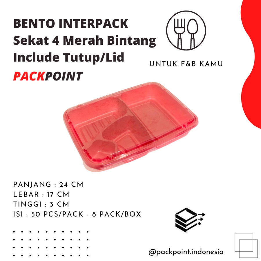 BENTO INTERPACK Sekat 4 MerahBintang (50 PCS)