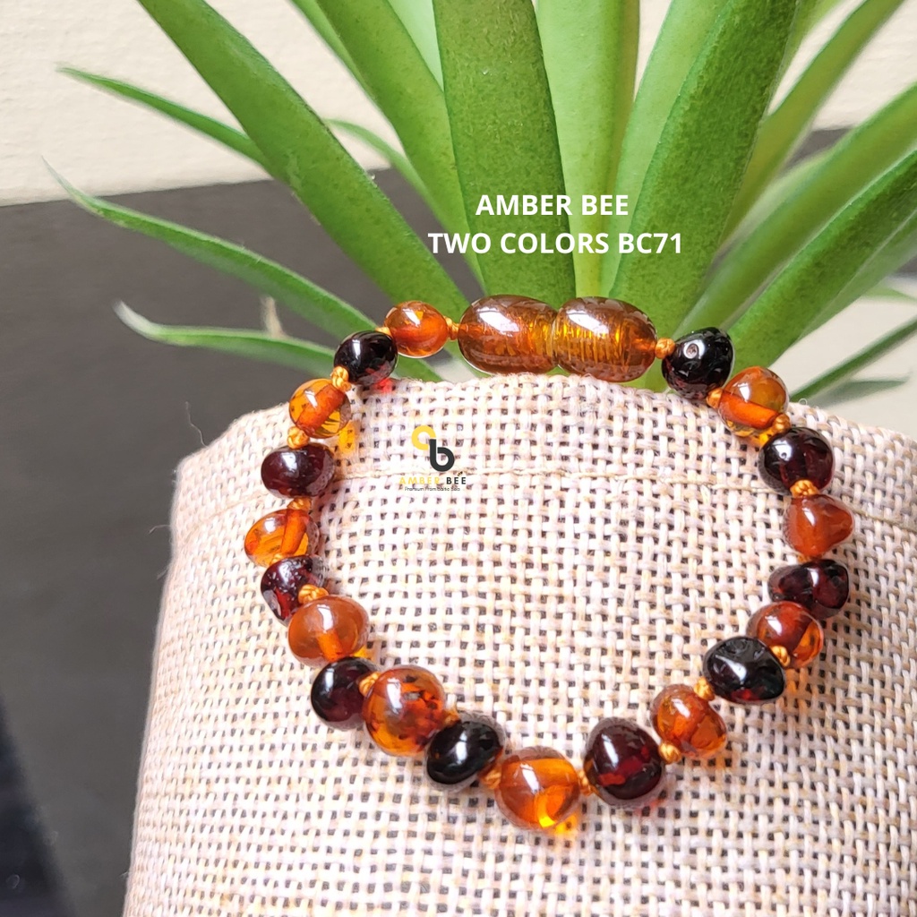 Set Kalung Gelang Amber Baltic Bayi &amp; Anak Mix 2 Glossy Cherry Cognac NBGCC4871 By Amber Bee