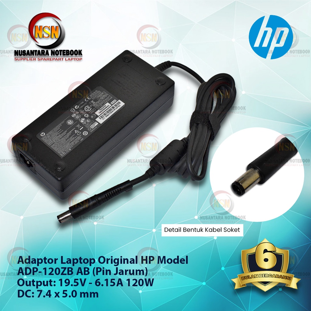 Adaptor Charger Original HP 19.5V 6.15A PIN JARUM 7.4x5.0mm