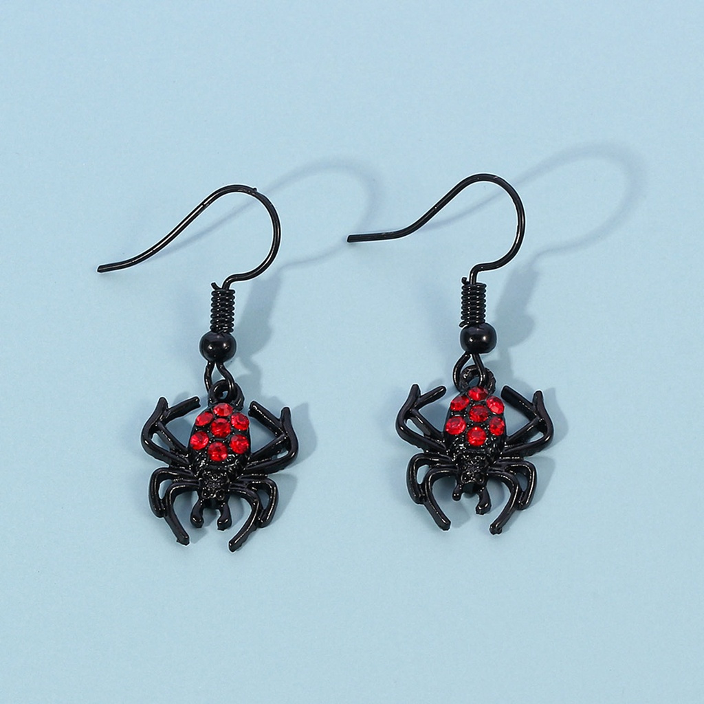 Hu Hu Hu Hu Hu Alat Bantu Pasang Kacamata♡ Kalung Dan Anting Bentuk Sarang Laba-Laba Aksen Berlian Imitasi Warna Merah Gaya Punk Gothic Untuk Pesta Halloween