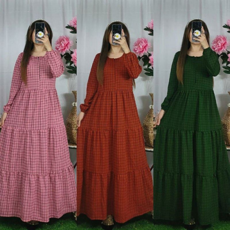 GAMIS MOTIF KOTAK BUSUI RESLETING RUMBAI BAWAH