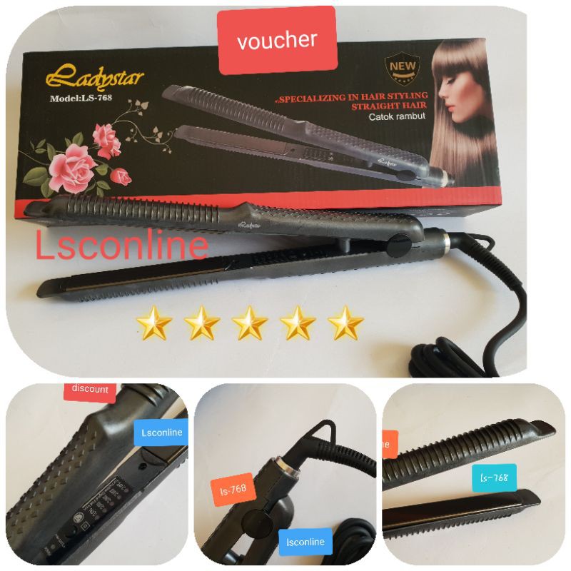 Catokan Rambut Ladystar Ls768 Alat Catok Suhu Panas Profesional Bagus 2in1 Curly Keriting Lurus dan Hair straightener Rebonding