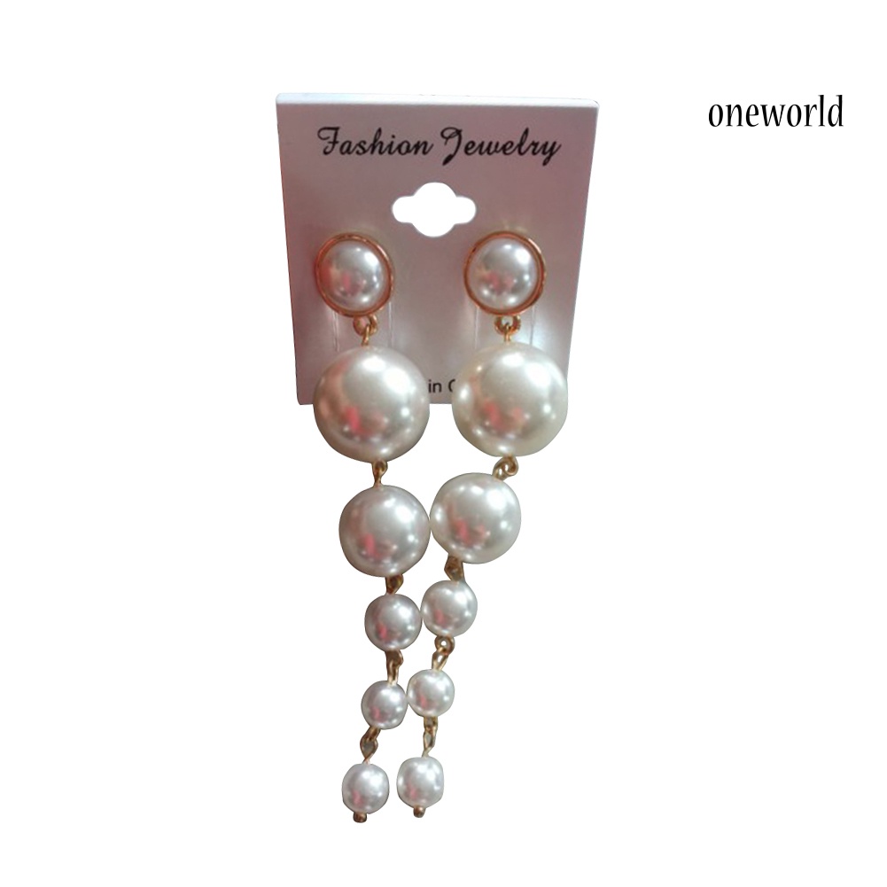 OW@ Elegant Faux Pearls Long Earrings Pearls String Linear Dangle Wedding Party Gift