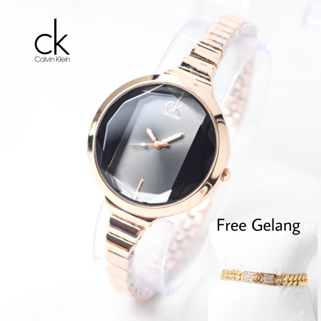 jam tangan wanita CK kaca belimbing 3,2cm free gelang