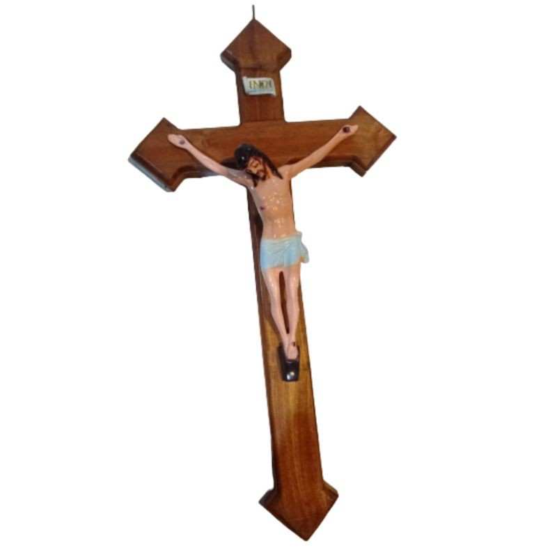 PAJANGAN SALIB YESUS INRI TINGGI 40 CM BAHAN KAYU DAN FIBERGLASS - DEKORASI SOUVENIR MURAH