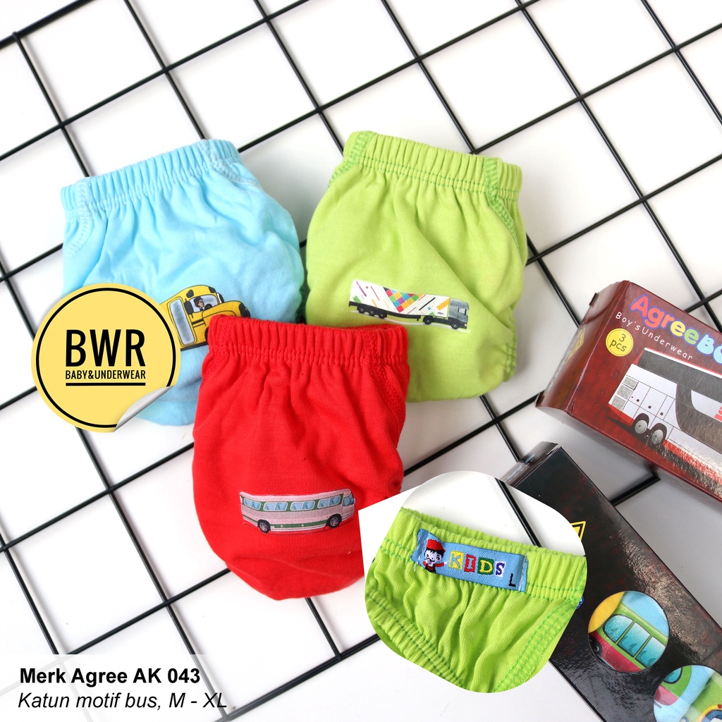 [ 3pc ] AGREE | CD AGREE KIDS AK 043 Motif | Celana Dalam Anak Lembut Karet Kerut