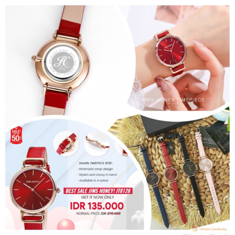 Jam Tangan Wanita Jims Honey JT 8128 Arloji Cewek Import Anti Air Strap Kulit