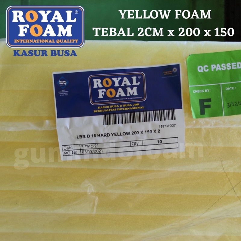 Busa Royal Foam Lembaran Ukuran 2cm150x200cm Busa Surpet/Kasur Yellow/Busa 2cm/Busa Murah/Busa Lembaran
