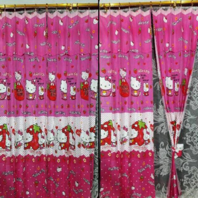 [ PINTU DAN JENDELA ] GORDEN PLISKET + PONI KARAKTER HELLO KITTY STRAWBERRY PINK