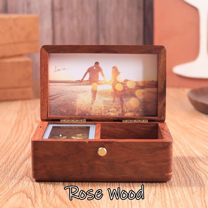 Kotak Musik Foto Frame Music Box Photo Bingkai Kayu Kotak Cincin Perhiasan Hantaran Tunangan