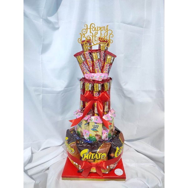 Snack Tower Mix Minuman | Snack Cake 3 Tingkat Hadiah Wisuda Ulangtahun Anniversarry Pernikahan Imle