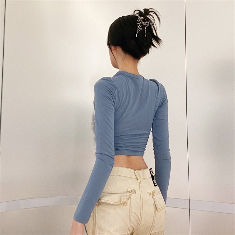 #Sisjuly# French salt girl cute lace stitching slim lengan panjang T-shirt bottoming shirt wanita