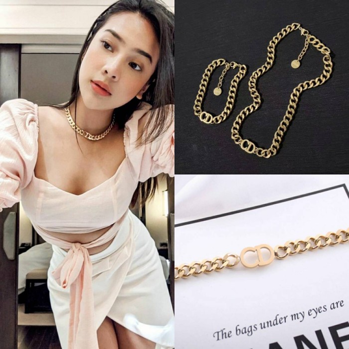 kalung rantai dior anya titanium steel anti karat - rosegold gelang
