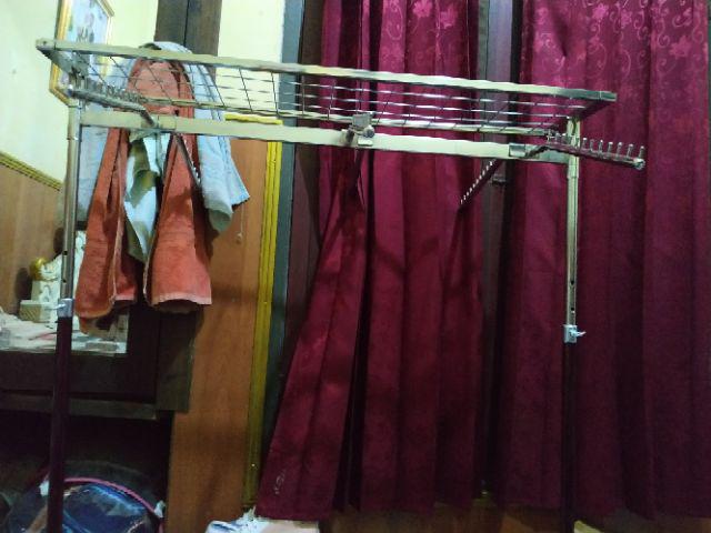 Gawangan Pipa Kotak Lebar 100 Cm, Dengan Rak Dan 6 Pcs Hanger Suling