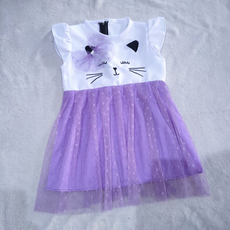 Dress Anak 1 2 Tahun cewek perempuan baju Anak motif kucing cat terbaru fatonah shop grobogan miau ( Dress Miauuu)