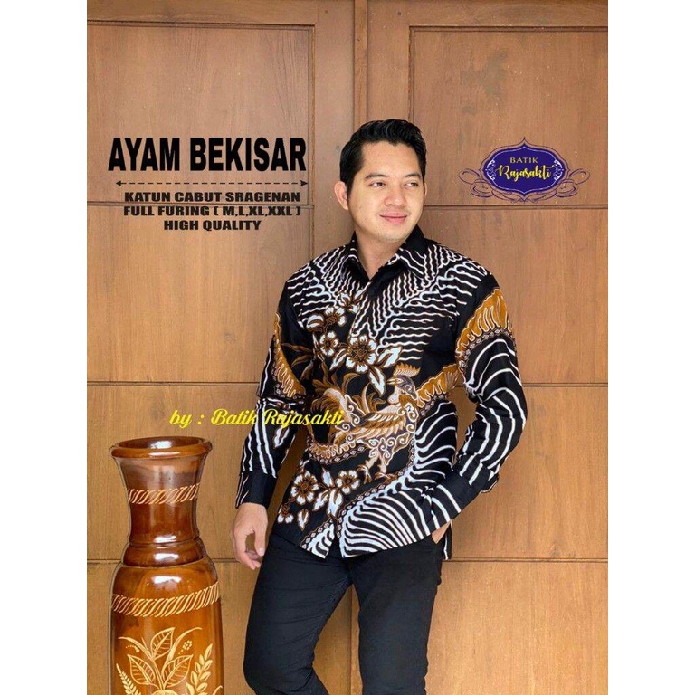 Batik pria lengan panjang pendek terbaru baju batik pria bahan katun halus lapis furing AYAM BEKISAR