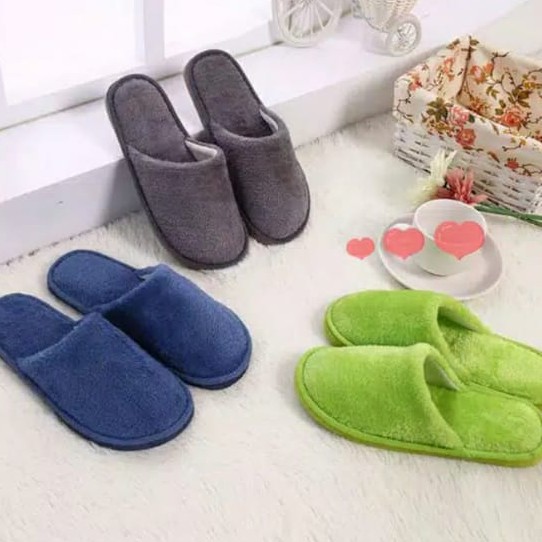 SANDAL BULU WANITA PRIA INDOOR SLIPPER SLIP SANDAL RUMAH POLOS