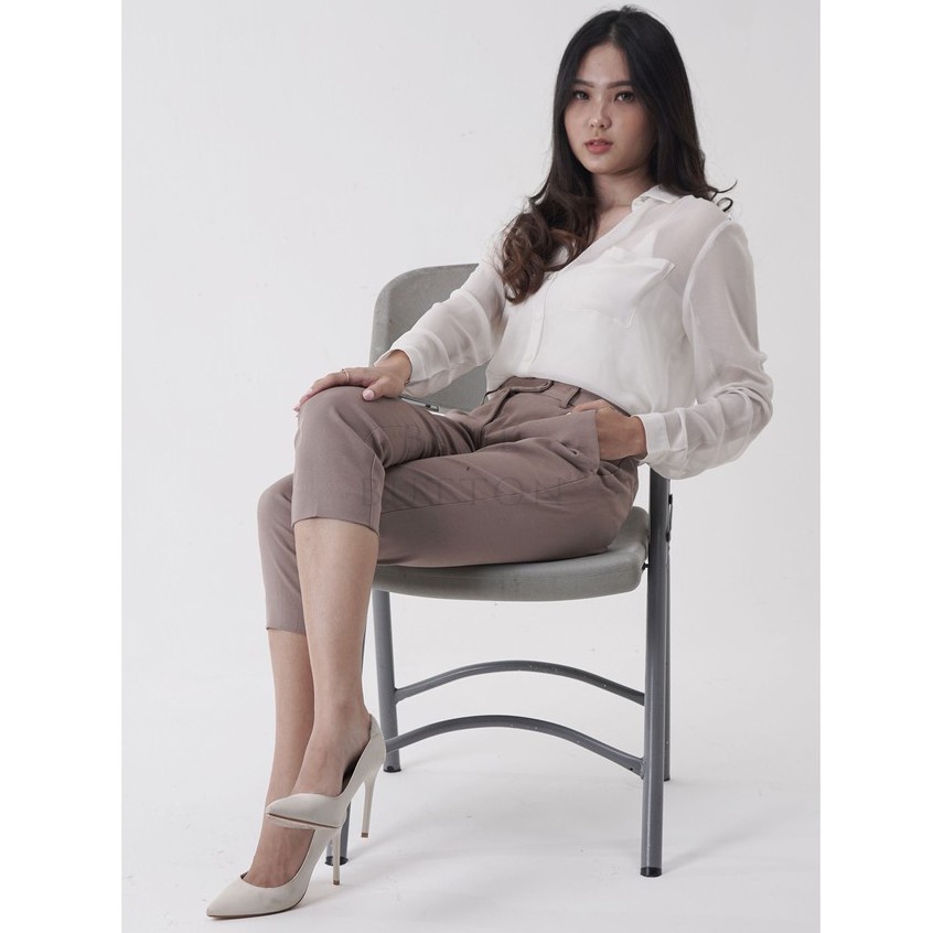 BlueButton X Korz Celana Baggy Panjang Wanita Stretch Casual Kantor Formal Kerja - Khaki